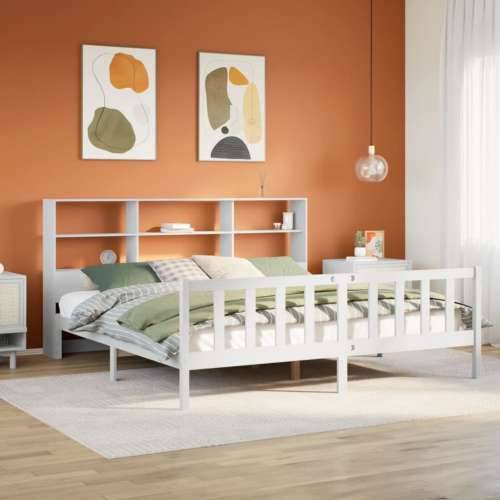 Krevet s regalom z knjige bez madraca bijeli 180x200cm borovina - Bijela 180 x 200 cm Cijena