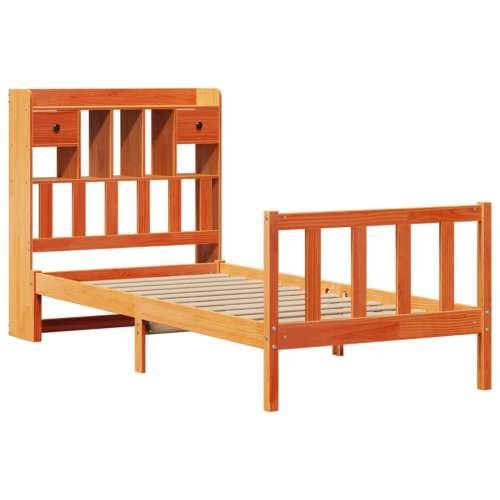 Krevet s regalom za knjige bez madraca 75 x 190 cm od borovine - Voštano smeđa 75 x 190 cm Cijena