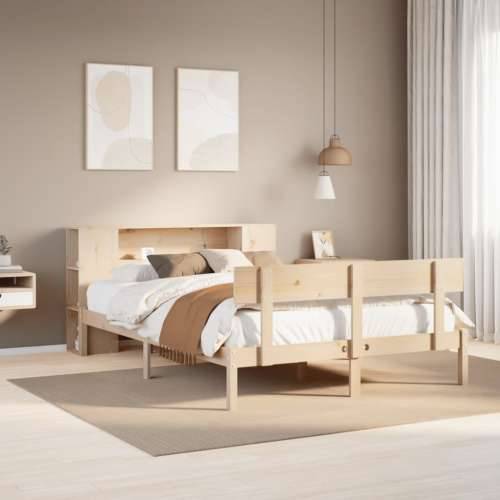 Krevet s regalom za knjige bez madraca 140x190 cm od borovine - Prirodna 140 x 190 cm Cijena