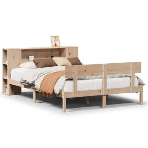 Krevet s regalom za knjige bez madraca 140x190 cm od borovine - Prirodna 140 x 190 cm Cijena