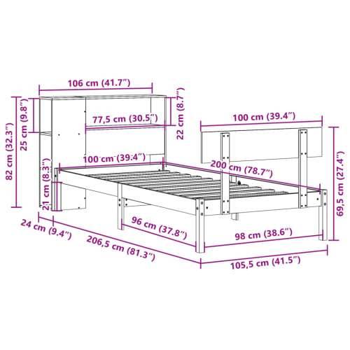 Krevet s regalom z knjige bez madraca bijeli 100x200cm borovina - Bijela 100 x 200 cm Cijena