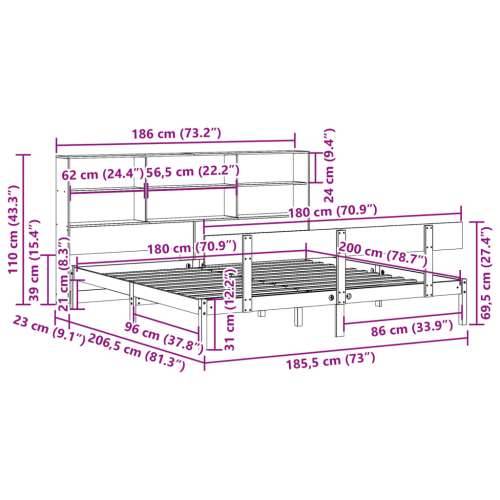 Krevet s regalom z knjige bez madraca bijeli 180x200cm borovina - Bijela 180 x 200 cm Cijena