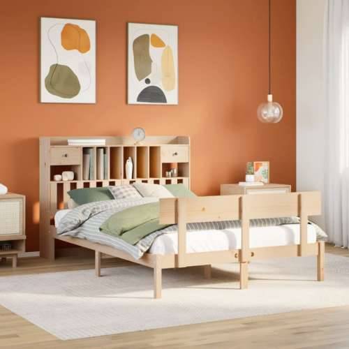 Krevet s regalom za knjige bez madraca 150 x 200 cm od borovine - Prirodna 150 x 200 cm Cijena