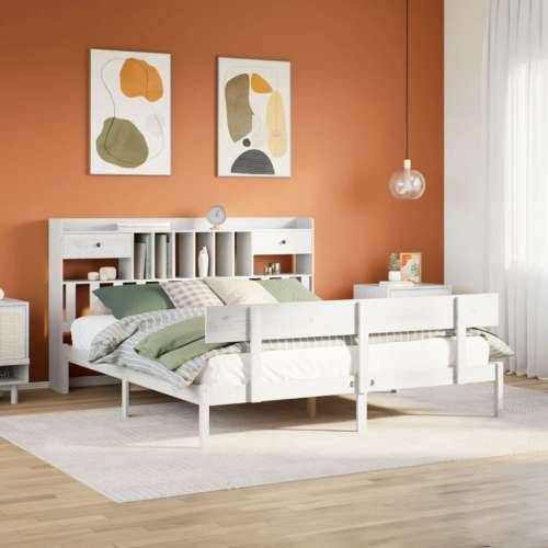 Krevet s regalom z knjige bez madraca bijeli 200x200cm borovina - Bijela 200 x 200 cm Cijena