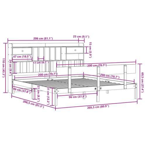 Krevet s regalom z knjige bez madraca bijeli 200x200cm borovina - Bijela 200 x 200 cm Cijena