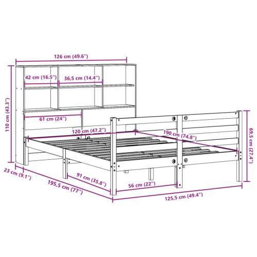 Krevet s regalom z knjige bez madraca bijeli 120x190cm borovina - Bijela 120 x 190 cm Cijena