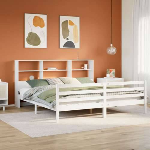 Krevet s regalom z knjige bez madraca bijeli 180x200cm borovina - Bijela 180 x 200 cm Cijena