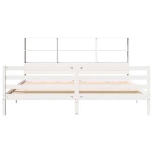 Krevet s regalom z knjige bez madraca bijeli 180x200cm borovina - Bijela 180 x 200 cm Cijena