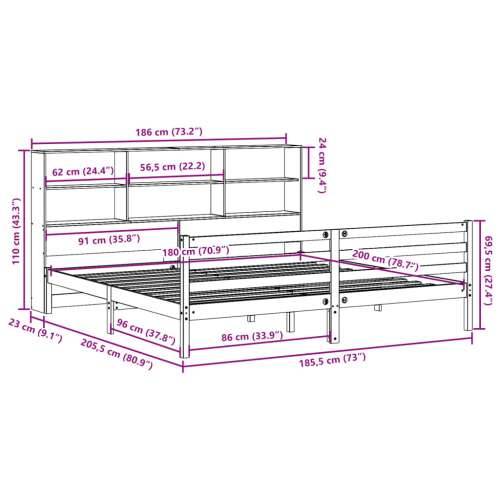 Krevet s regalom z knjige bez madraca bijeli 180x200cm borovina - Bijela 180 x 200 cm Cijena