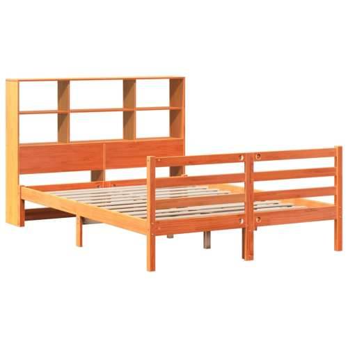 Krevet s regalom za knjige bez madraca 135x190 cm masivno drvo - Voštano smeđa 135 x 190 cm Cijena