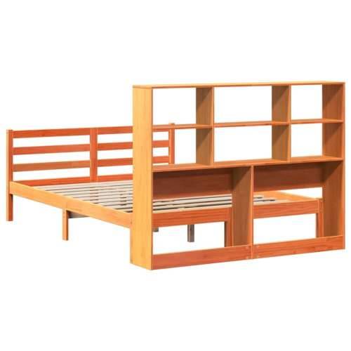 Krevet s regalom za knjige bez madraca 135x190 cm masivno drvo - Voštano smeđa 135 x 190 cm Cijena