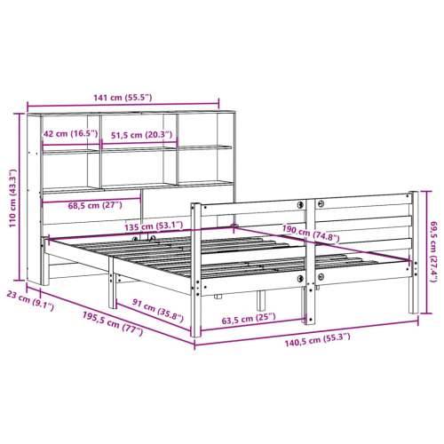 Krevet s regalom za knjige bez madraca 135x190 cm masivno drvo - Voštano smeđa 135 x 190 cm Cijena