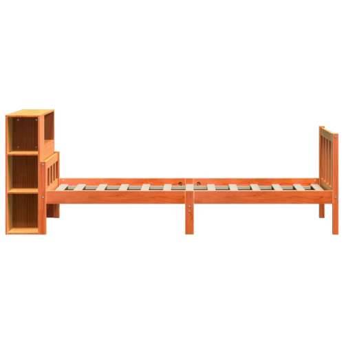 Krevet s regalom za knjige bez madraca 75 x 190 cm masivno drvo - Voštano smeđa 75 x 190 cm Cijena