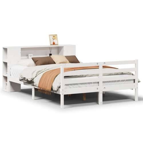 Krevet s regalom z knjige bez madraca bijeli 135x190cm borovina - Bijela 135 x 190 cm Cijena