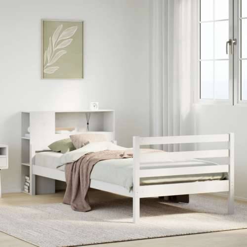 Krevet s regalom z knjige bez madraca bijeli 100x200cm borovina - Bijela 100 x 200 cm Cijena