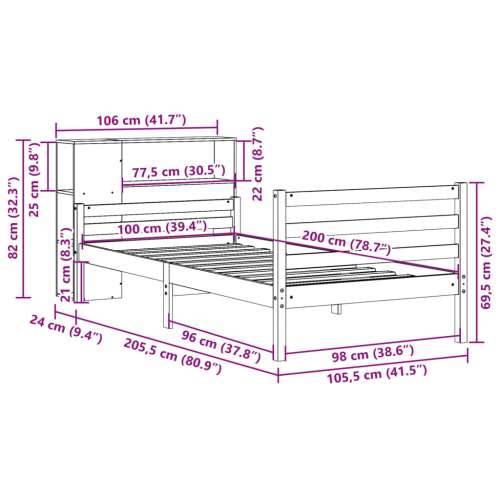 Krevet s regalom z knjige bez madraca bijeli 100x200cm borovina - Bijela 100 x 200 cm Cijena