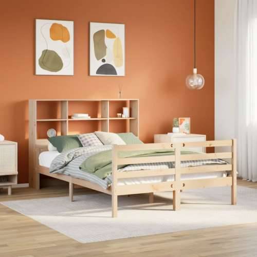 Krevet s regalom za knjige bez madraca 140x190 cm od borovine - Prirodna 140 x 190 cm Cijena