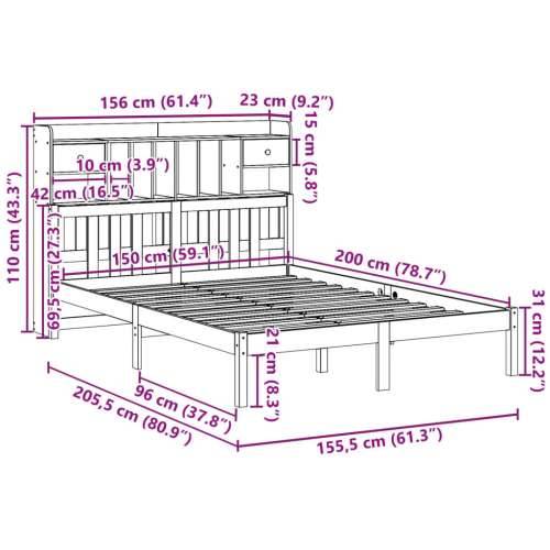 Krevet s regalom z knjige bez madraca bijeli 150x200cm borovina - Bijela 150 x 200 cm Cijena