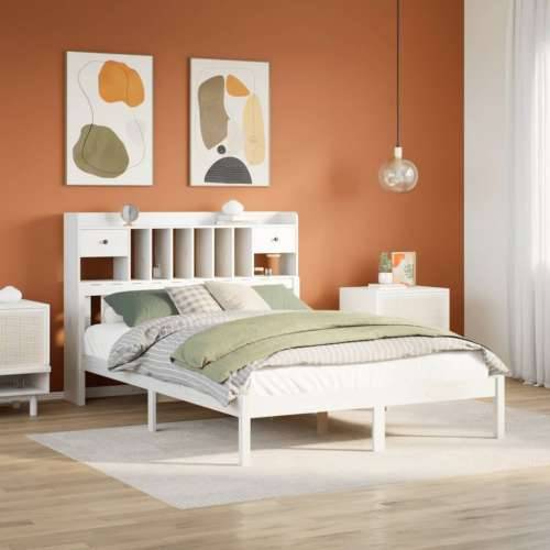 Krevet s regalom z knjige bez madraca bijeli 160x200cm borovina - Bijela 160 x 200 cm Cijena
