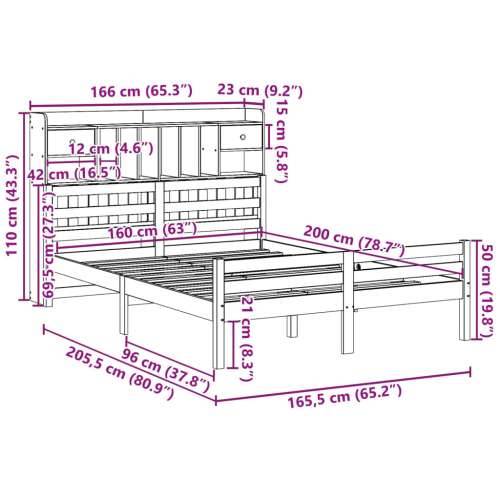 Krevet s regalom z knjige bez madraca bijeli 160x200cm borovina - Bijela 160 x 200 cm Cijena
