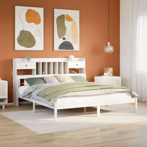 Krevet s regalom z knjige bez madraca bijeli 200x200cm borovina - Bijela 200 x 200 cm Cijena