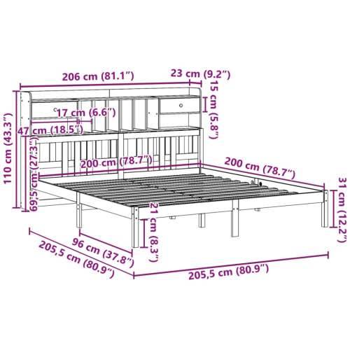 Krevet s regalom z knjige bez madraca bijeli 200x200cm borovina - Bijela 200 x 200 cm Cijena