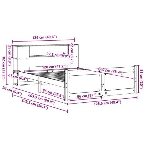 Krevet s regalom za knjige bez madraca 120x200 cm od borovine - Prirodna 120 x 200 cm Cijena