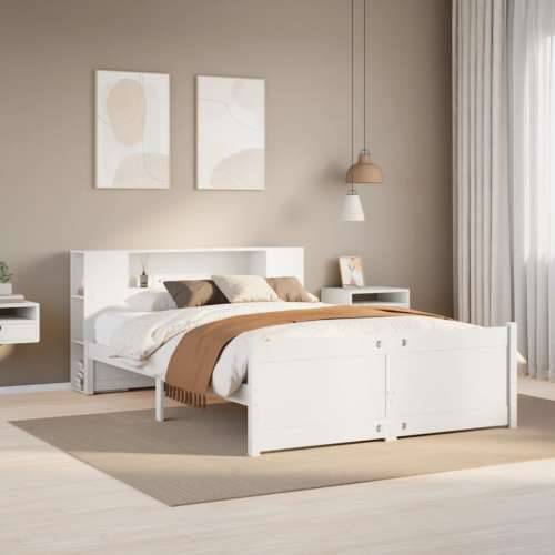 Krevet s regalom z knjige bez madraca bijeli 160x200cm borovina - Bijela 160 x 200 cm Cijena