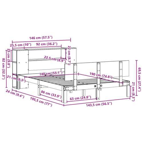 Krevet s regalom z knjige bez madraca bijeli 140x190cm borovina - Bijela 140 x 190 cm Cijena