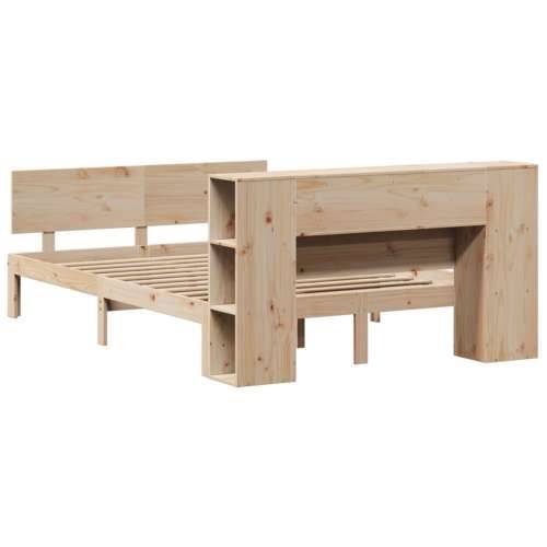Krevet s regalom za knjige bez madraca 150 x 200 cm od borovine - Prirodna 150 x 200 cm Cijena