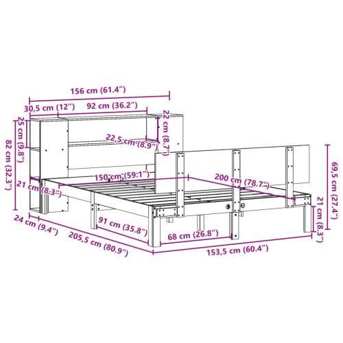 Krevet s regalom za knjige bez madraca 150 x 200 cm od borovine - Prirodna 150 x 200 cm Cijena