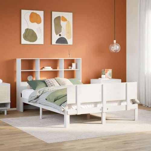 Krevet s regalom z knjige bez madraca bijeli 120x190cm borovina - Bijela 120 x 190 cm Cijena