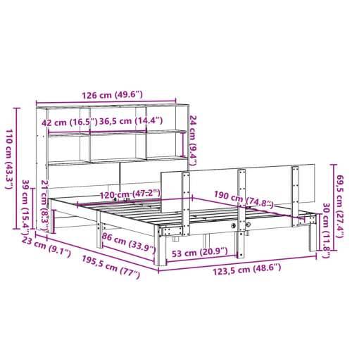 Krevet s regalom z knjige bez madraca bijeli 120x190cm borovina - Bijela 120 x 190 cm Cijena