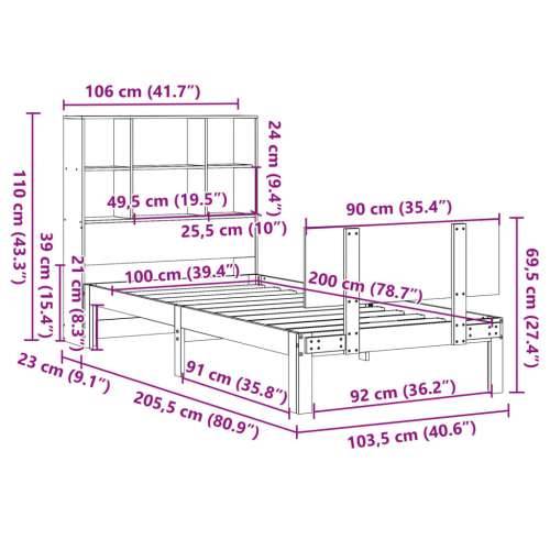 Krevet s regalom za knjige bez madraca 100x200 cm borovina - Prirodna 100 x 200 cm Cijena