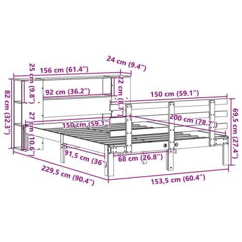Krevet s regalom za knjige bez madraca 150 x 200 cm od borovine - Prirodna 150 x 200 cm Cijena