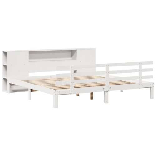 Krevet s regalom z knjige bez madraca bijeli 200x200cm borovina - Bijela 200 x 200 cm Cijena