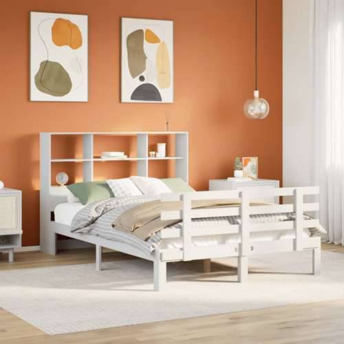 Krevet s regalom z knjige bez madraca bijeli 140x190cm borovina - Bijela 140 x 190 cm Cijena