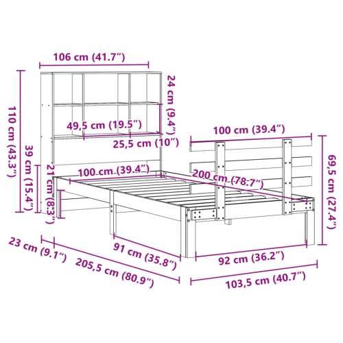 Krevet s regalom za knjige bez madraca 100 x 200 cm od borovine - Voštano smeđa 100 x 200 cm Cijena