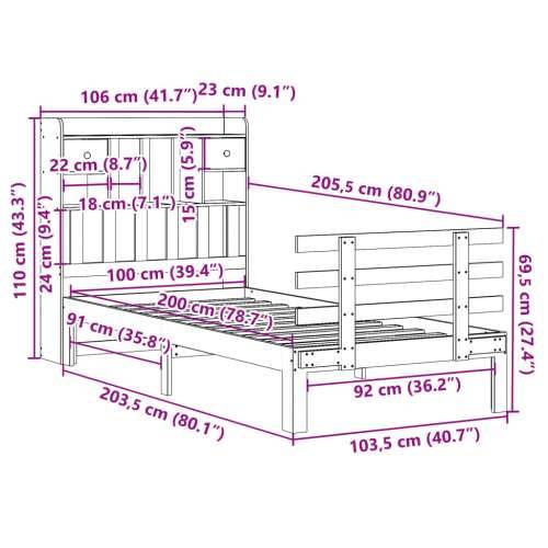 Krevet s regalom za knjige bez madraca 100 x 200 cm od borovine - Prirodna 100 x 200 cm Cijena