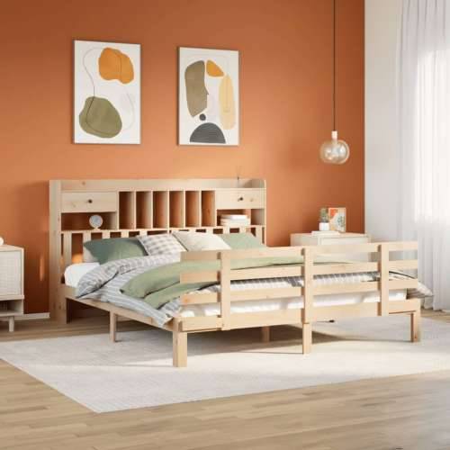 Krevet s regalom za knjige bez madraca 180x200 cm od borovine - Prirodna 180 x 200 cm Cijena