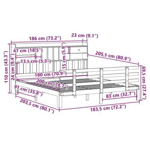 Krevet s regalom za knjige bez madraca 180x200 cm od borovine - Prirodna 180 x 200 cm Cijena