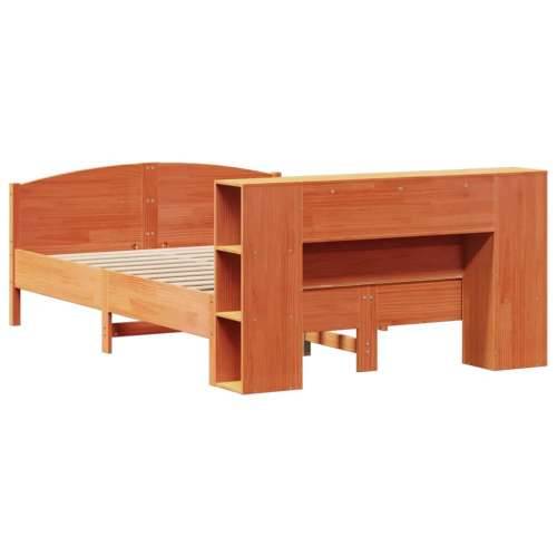 Krevet s regalom za knjige bez madraca 140 x 190 cm od borovine - Voštano smeđa 140 x 190 cm Cijena