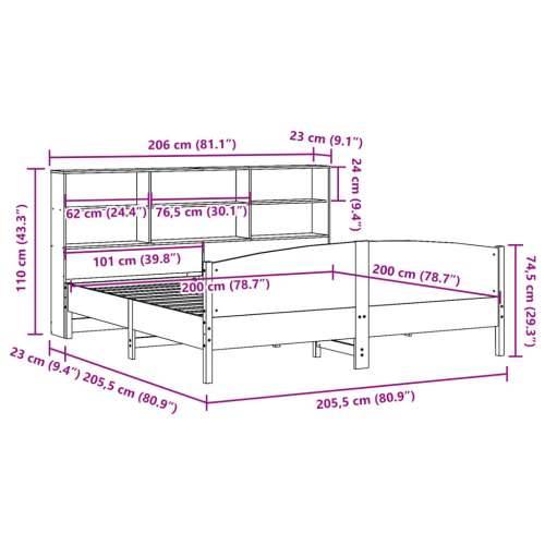 Krevet s regalom za knjige bez madraca 200 x 200 cm od borovine - Prirodna 200 x 200 cm Cijena