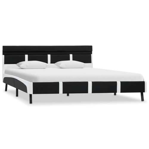 Okvir za krevet od umjetne kože s LED svjetlom crni 120x200 cm - Crno-bijelo 120 x 200 cm Cijena