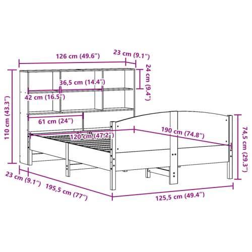 Krevet s regalom z knjige bez madraca bijeli 120x190cm borovina - Bijela 120 x 190 cm Cijena
