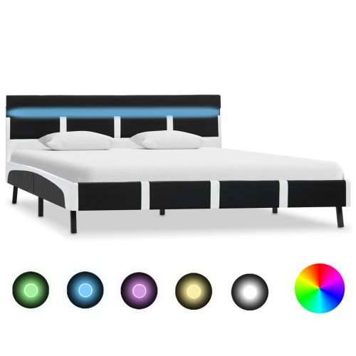 Okvir za krevet od umjetne kože s LED svjetlom crni 140x200 cm - Crno-bijelo 140 x 200 cm Cijena