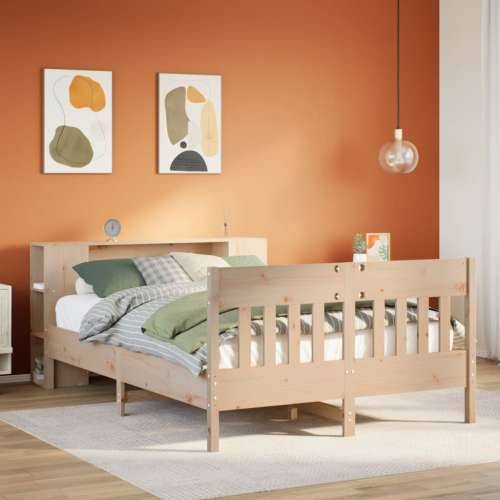 Krevet s regalom za knjige bez madraca 140x190 cm od borovine - Prirodna 140 x 190 cm Cijena