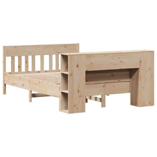 Krevet s regalom za knjige bez madraca 140x190 cm od borovine - Prirodna 140 x 190 cm Cijena