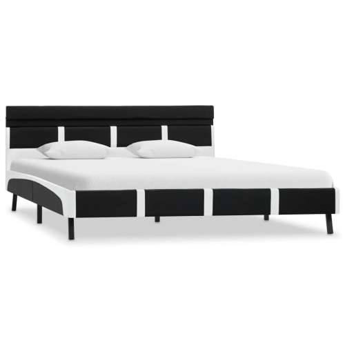 Okvir za krevet od umjetne kože s LED svjetlom crni 160x200 cm - Crno-bijelo 160 x 200 cm Cijena