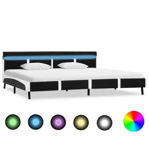 Okvir za krevet od umjetne kože s LED svjetlom crni 180x200 cm - Crno-bijelo 180 x 200 cm Cijena